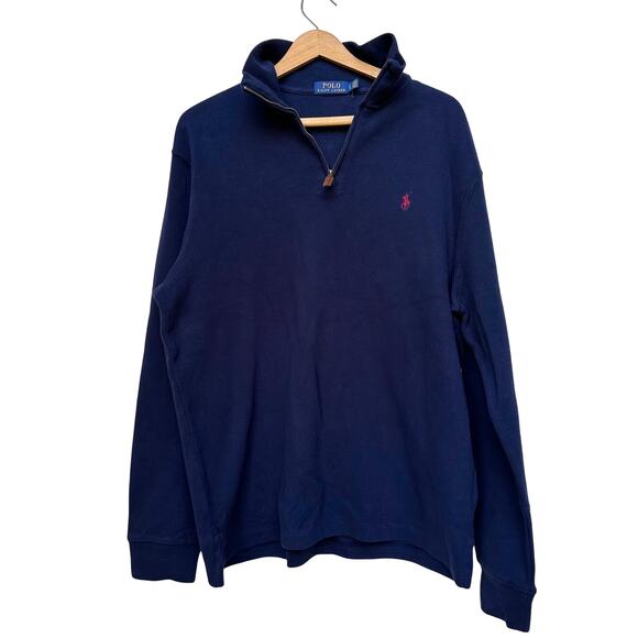 Polo Ralph Lauren Navy Cotton Quarter Zip Pullover Sweater Men’s L - Picture 1 of 5